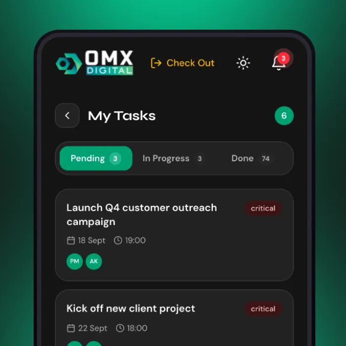 OMX Teams task and daily workflow view